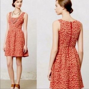 Maeve Caldera Red and Tan Print, Fit and Flare Dress; Large Anthropologie